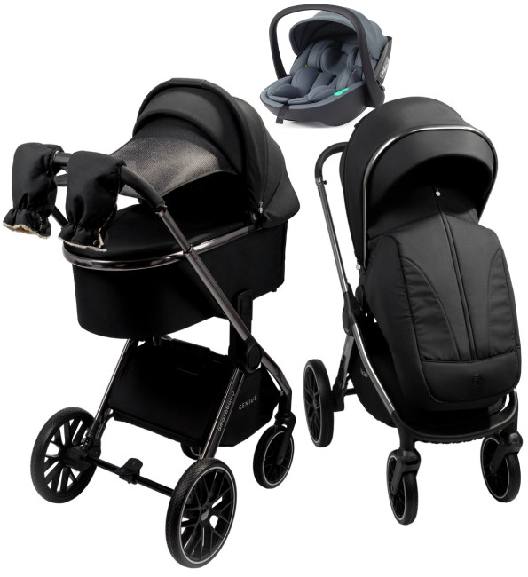 Детская коляска AmaroBaby Genius 3 в 1 с автокреслом Rant Miro Graphite черный