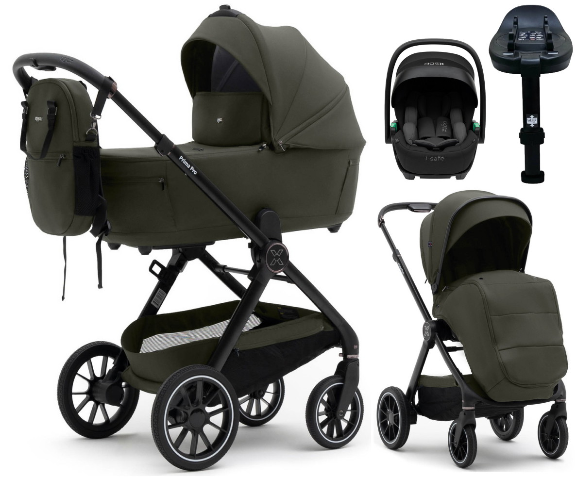Коляска Agex Prima Pro 4 в 1 с автокреслом i-Safe S Black и базой APF664 Green (Зеленый)