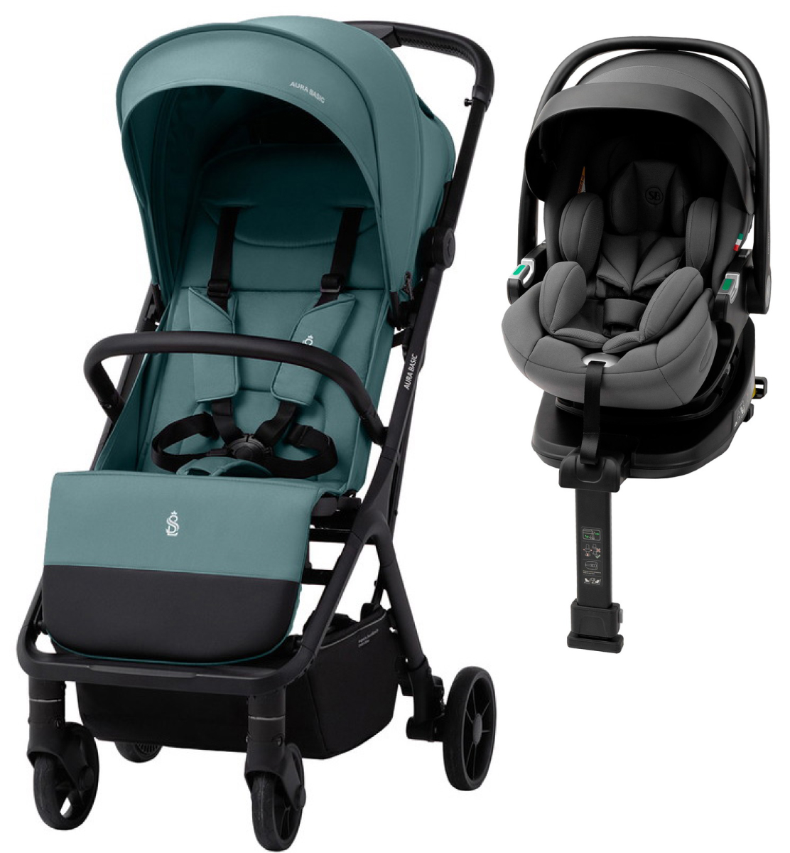 Прогулочная коляска Sweet Baby Aura Basic SBL + автокресло Premier Plus Grey Green