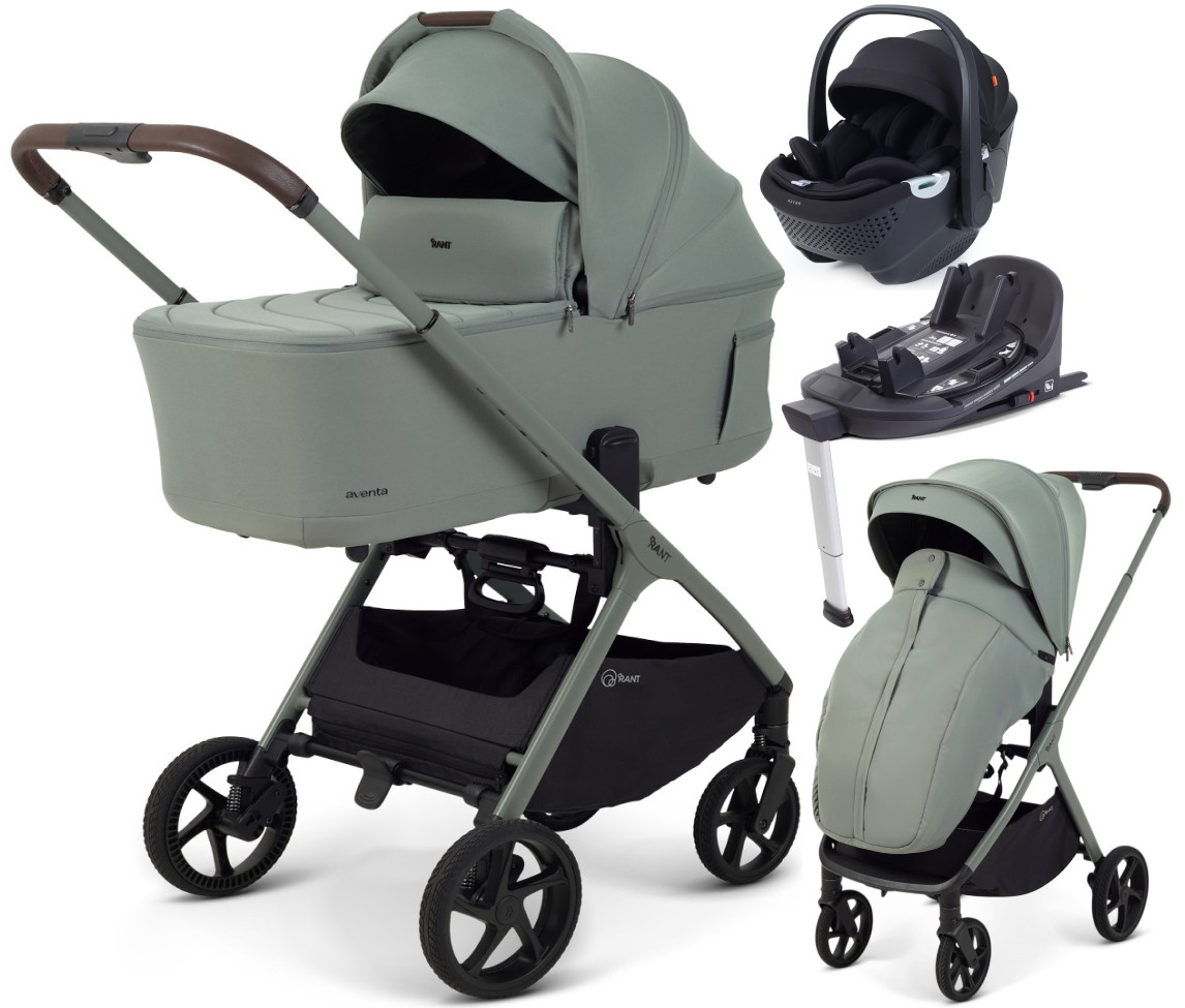 Детская коляска Rant Aventa 4 в 1 с автокреслом Aster Zero Black и базой Olive