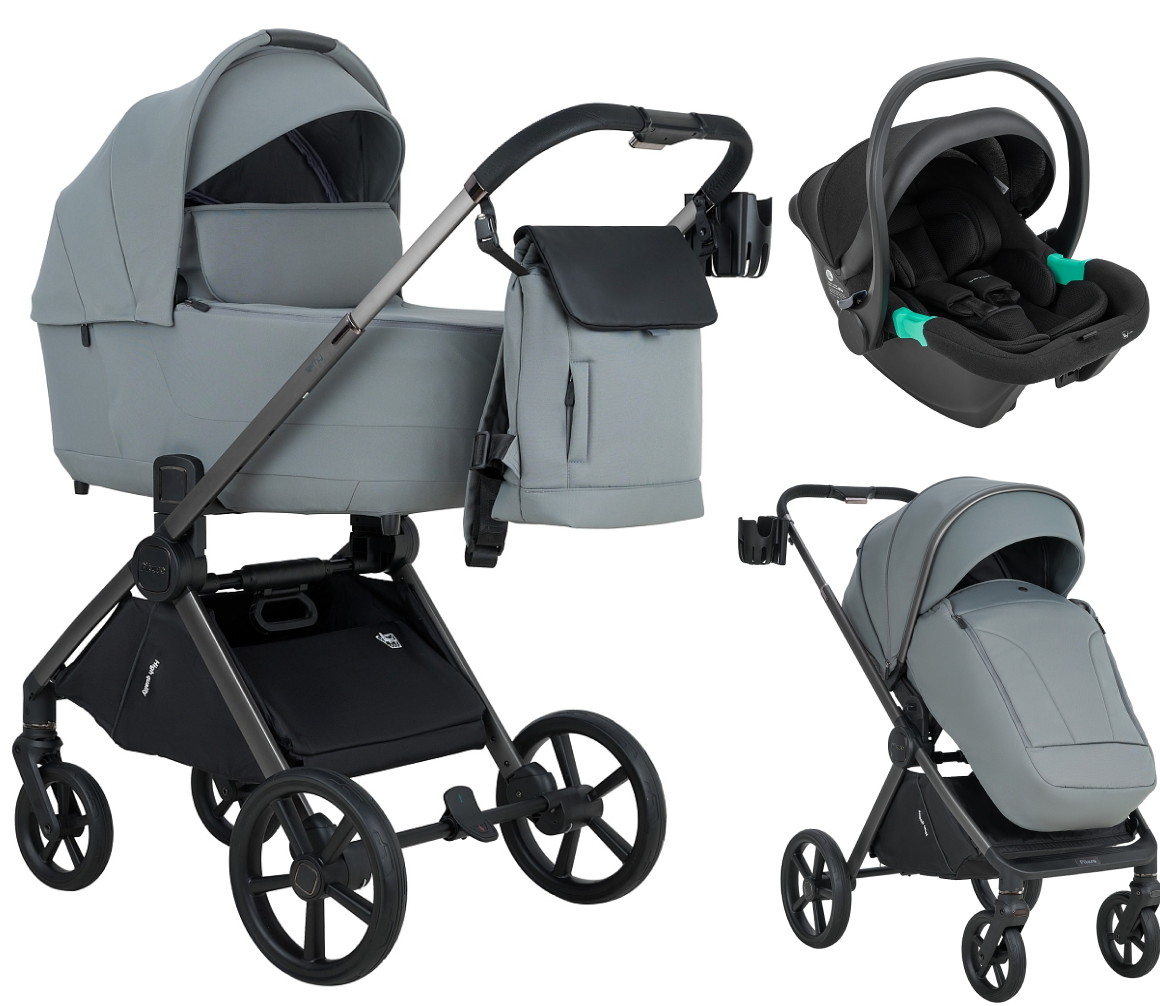 Детская коляска Pituso Teffy 3 в 1 с автокреслом Santiso Pro Black Blue Tea/Graphite
