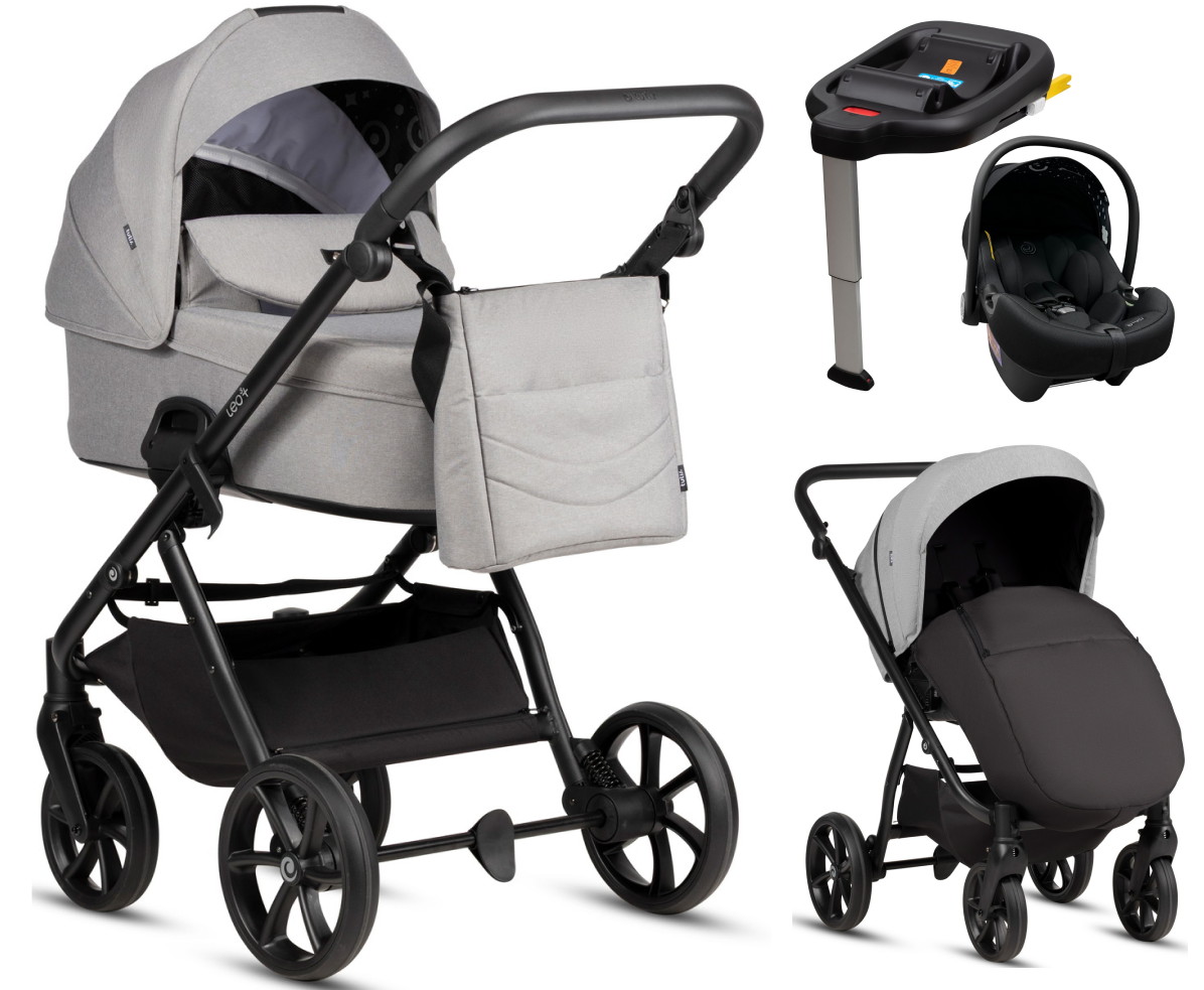 Детская коляска Tutis Leo 3 Plus 4 в 1 с автокреслом Elo Lux EduSky Black и базой 1582068 Warm Grey