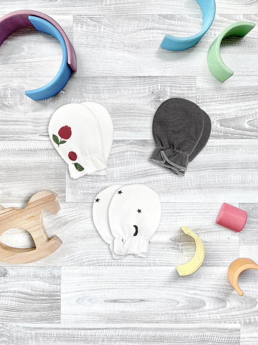 Рукавички-антицарапки Mjolk Брусника, Steel Grey, Ночное Небо сет из 3х пар