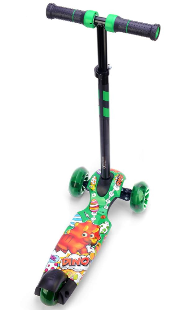 Детский самокат Small Rider Turbo 2 Cartoons со светящимися колесами зеленый/оранжевый дино