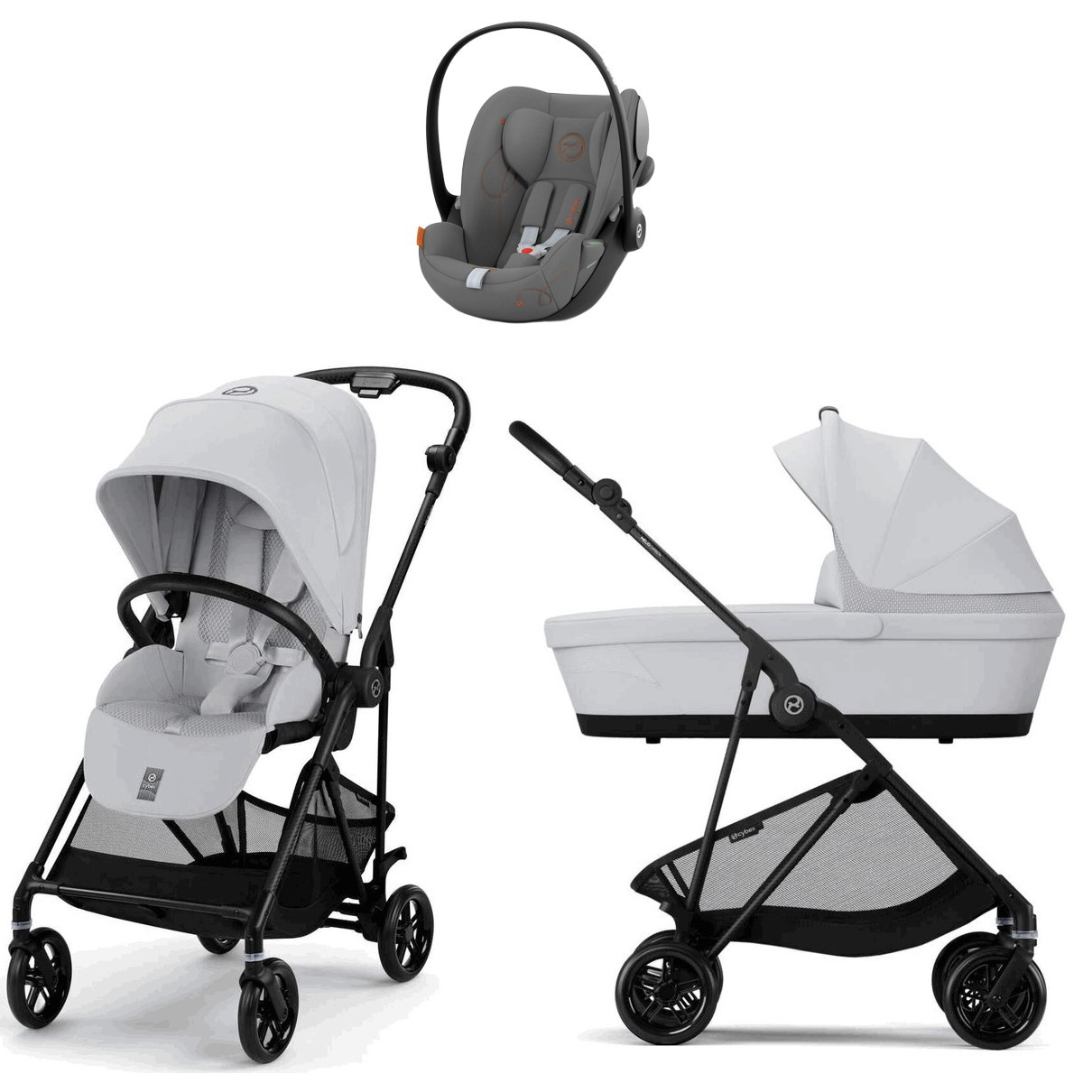 Коляска Cybex Melio Carbon Cloud G i-Size Lava Grey 3 в 1 Fog Grey с дождевиком