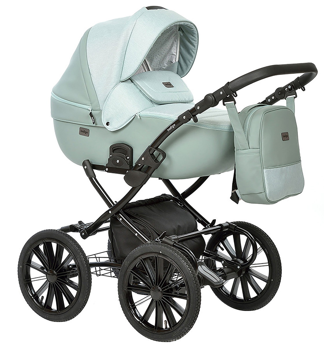 Детская коляска Indigo Porto Classic 14 2 в 1 Po 05 шалфей кожа+шалфей лен
