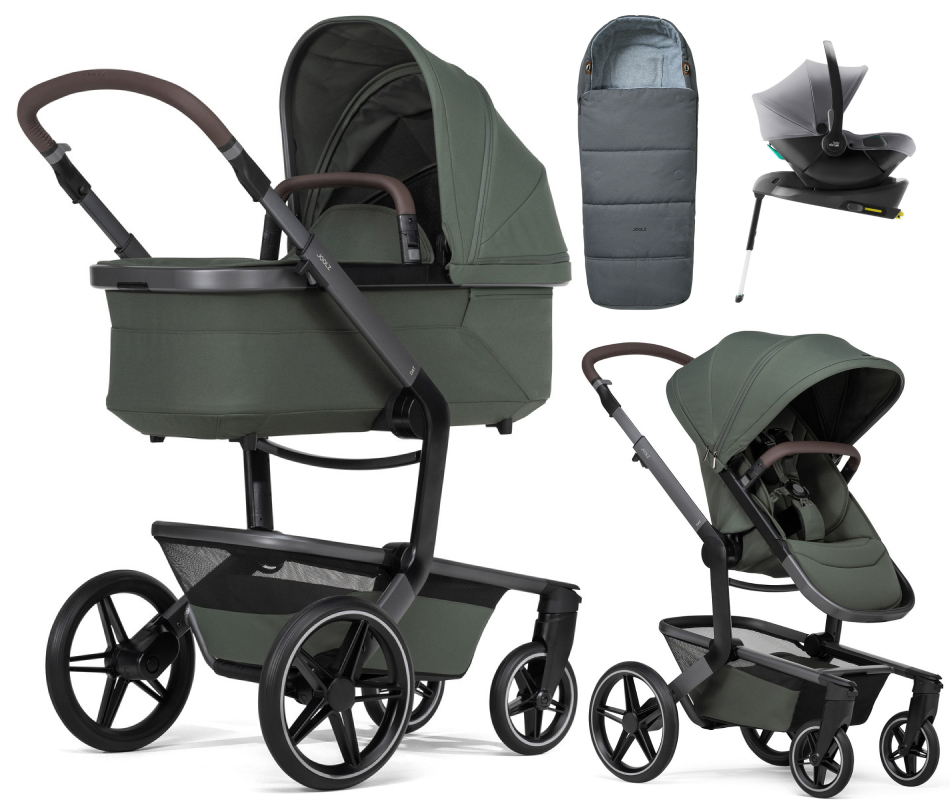 Детская коляска 4 в 1 Joolz Day 5 и автокресло Baby-Safe Core Frost Grey и база Baby-Safe Core + конверт в подарок Forest green