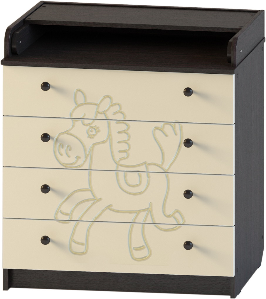 Детский пеленальный комод Атон М ПВХ 80/4 с декором Лошадка венге-ваниль