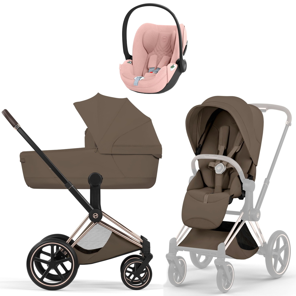 Коляска Cybex Priam V Rosegold Style Cloud T Peach Pink Plus 3 в 1 Coconut Brown