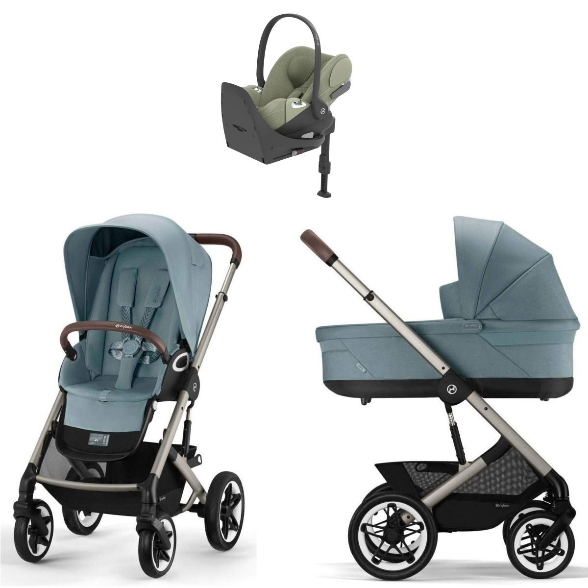 Коляска Cybex Talos S Lux TPE complete Cloud T Sage Green Plus Base T 4 в 1 Stormy Blue с дождевиками
