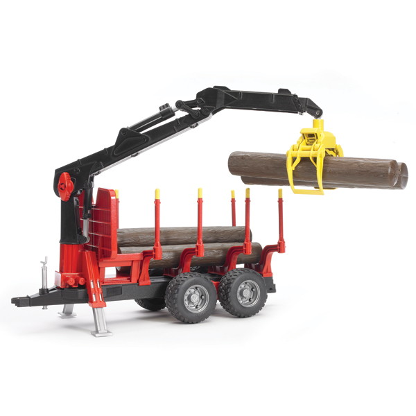 Прицеп Bruder для перевозки леса с манипулятором и брёвнами