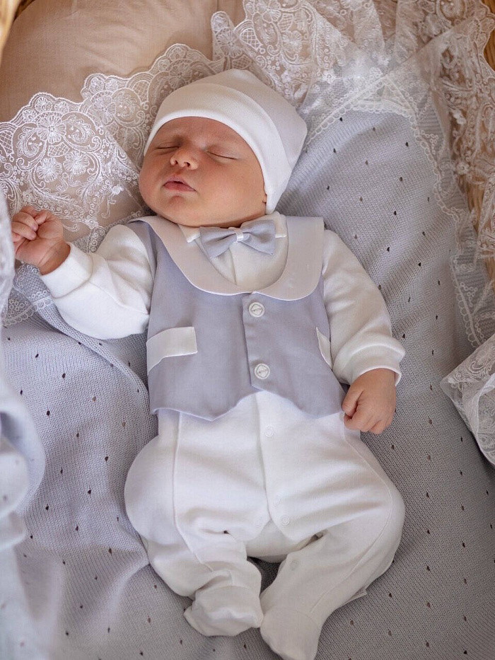 Комплект на выписку НаследникЪ Выжанова для мальчика 2 пр. 218-030 ЧЗ серый-экрю 56