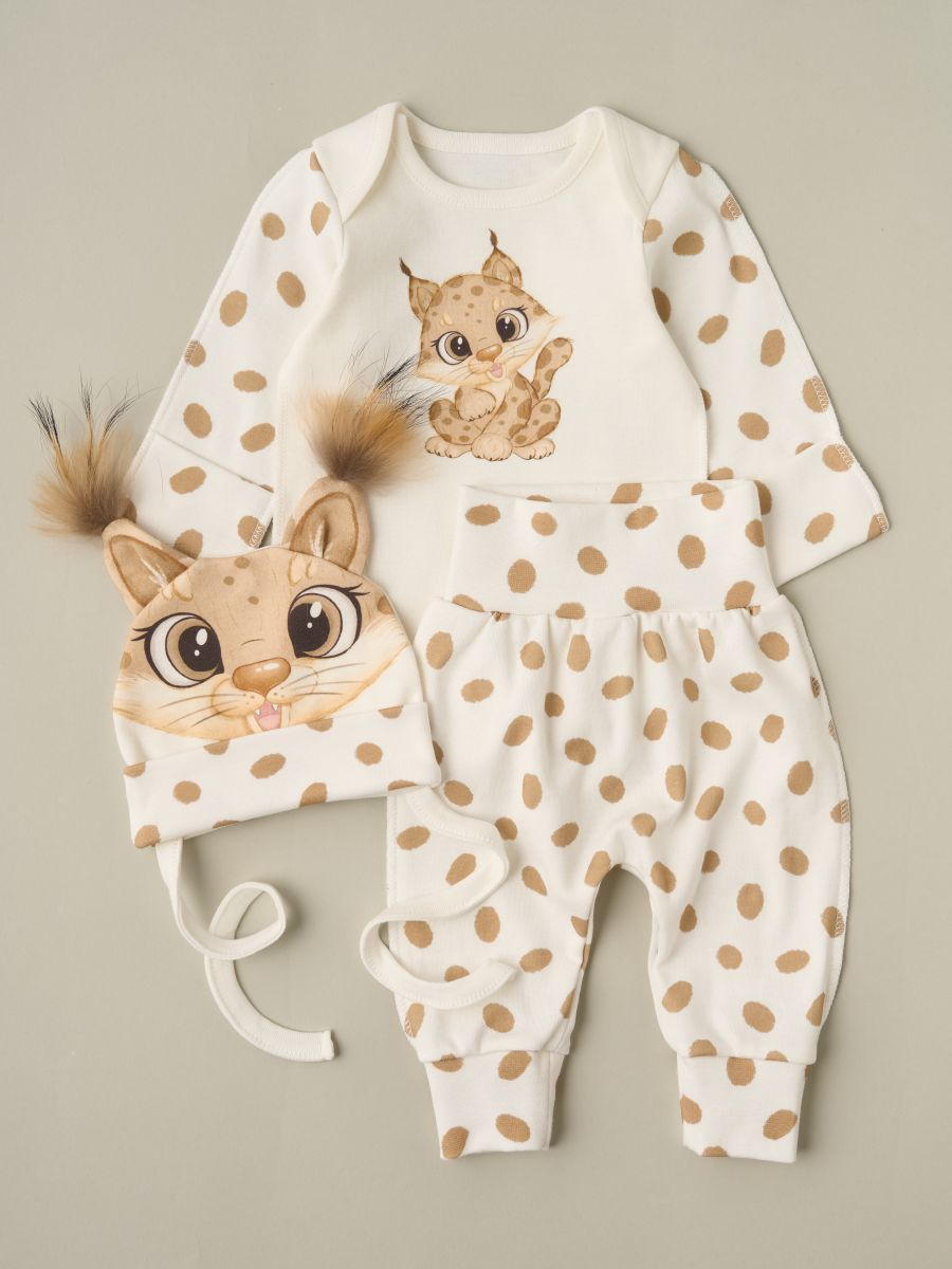 Боди, штанишки, шапочка Little Star Рысенок 728126 (ЧЗ-мз) крем 62