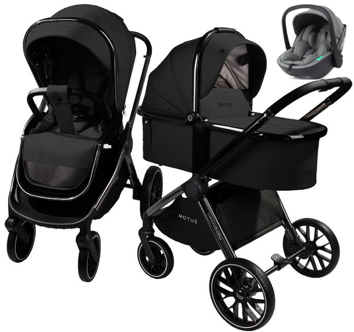 Детская коляска AmaroBaby Motus V2 3 в 1 с автокреслом Rant Miro Olive черный