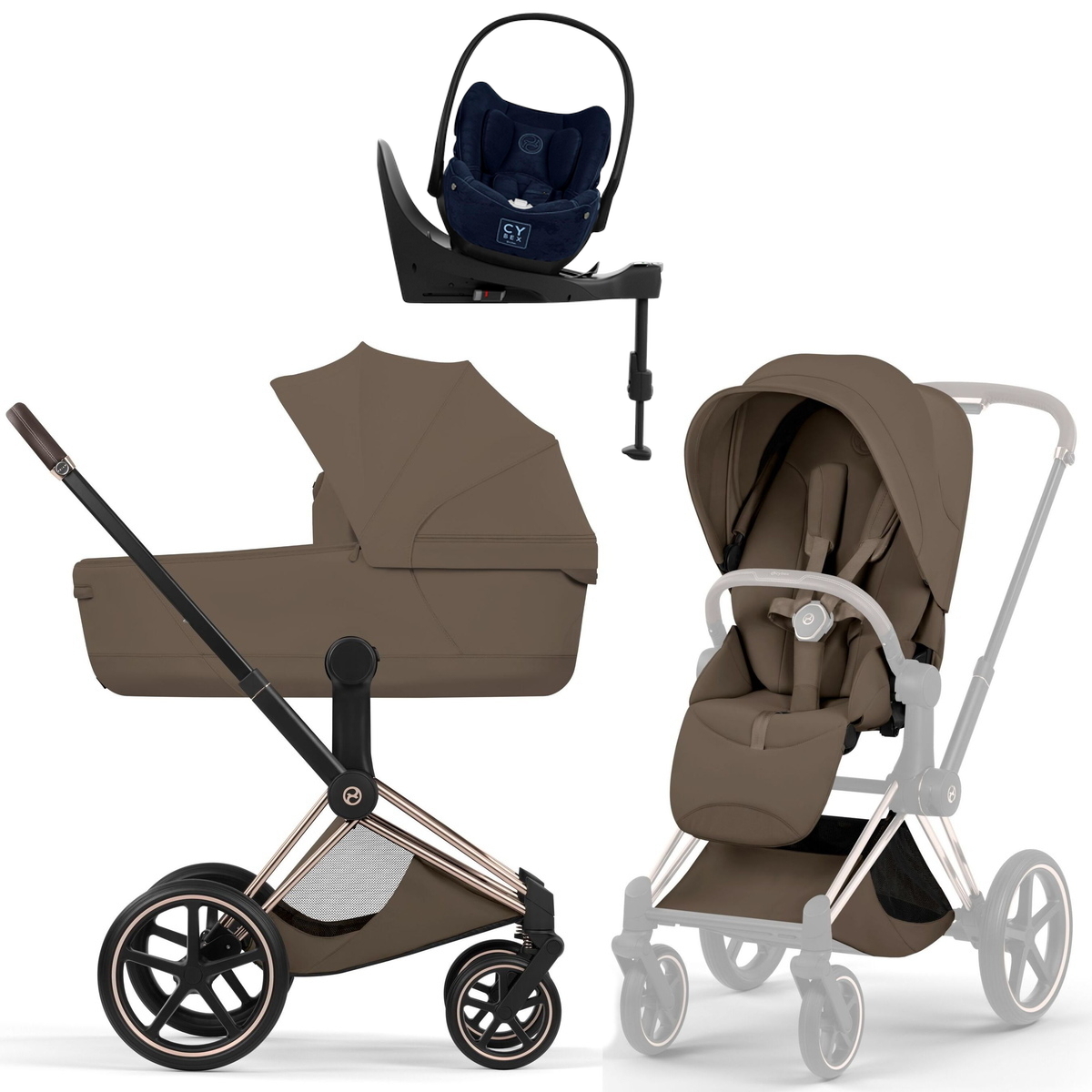 Коляска Cybex Priam V Rosegold Style Cloud T Rebellious Luxury Denim Blue Base T 4 в 1 Coconut Brown