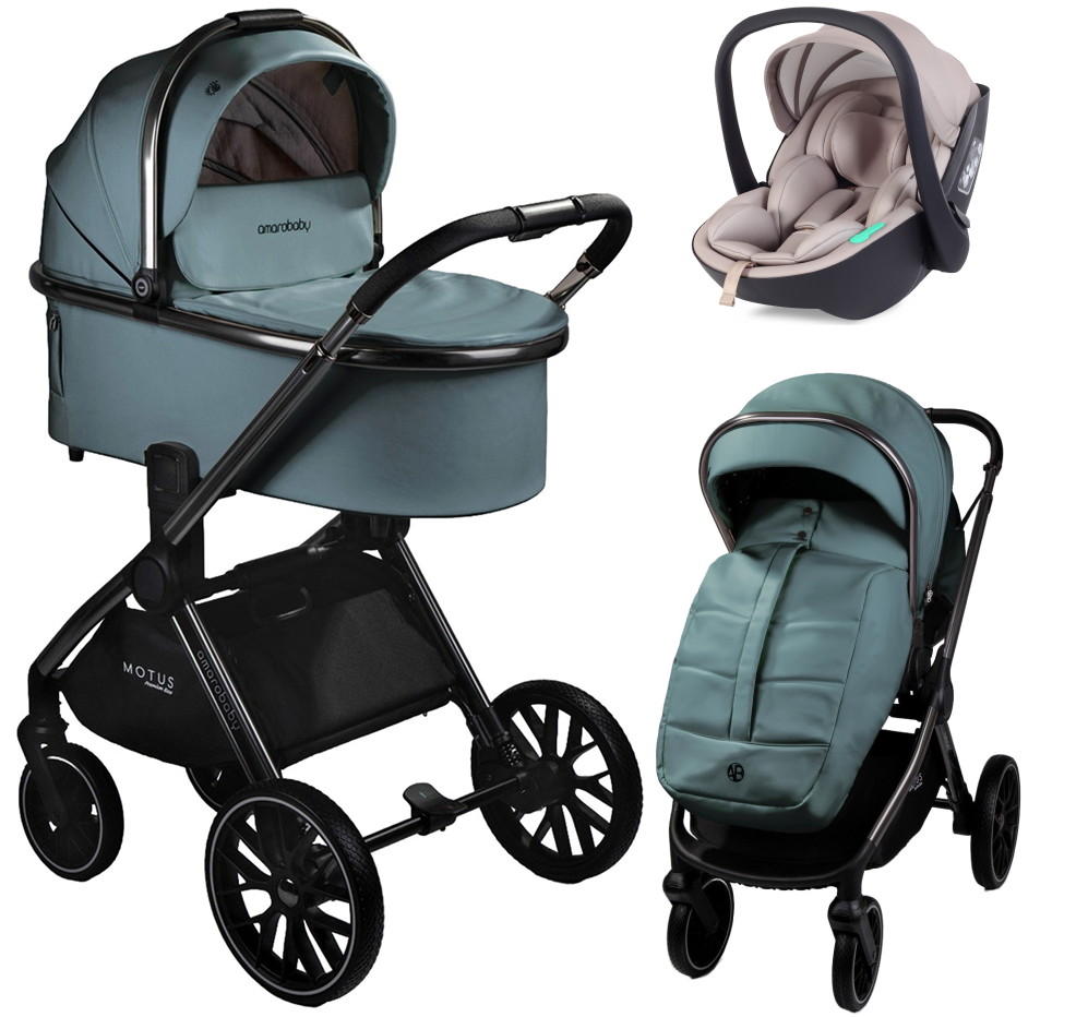 Детская коляска AmaroBaby Motus Premium Ecco 3 в 1 с автокреслом Rant Miro Beige лагуна