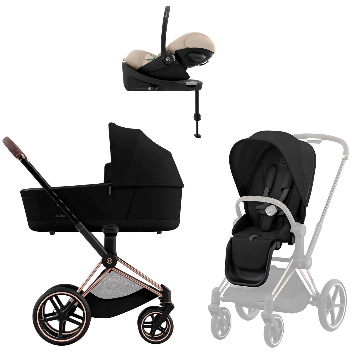Коляска Cybex Priam IV Rosegold complete Cloud G3 Almond Beige Base G3 4 в 1 Sepia Black