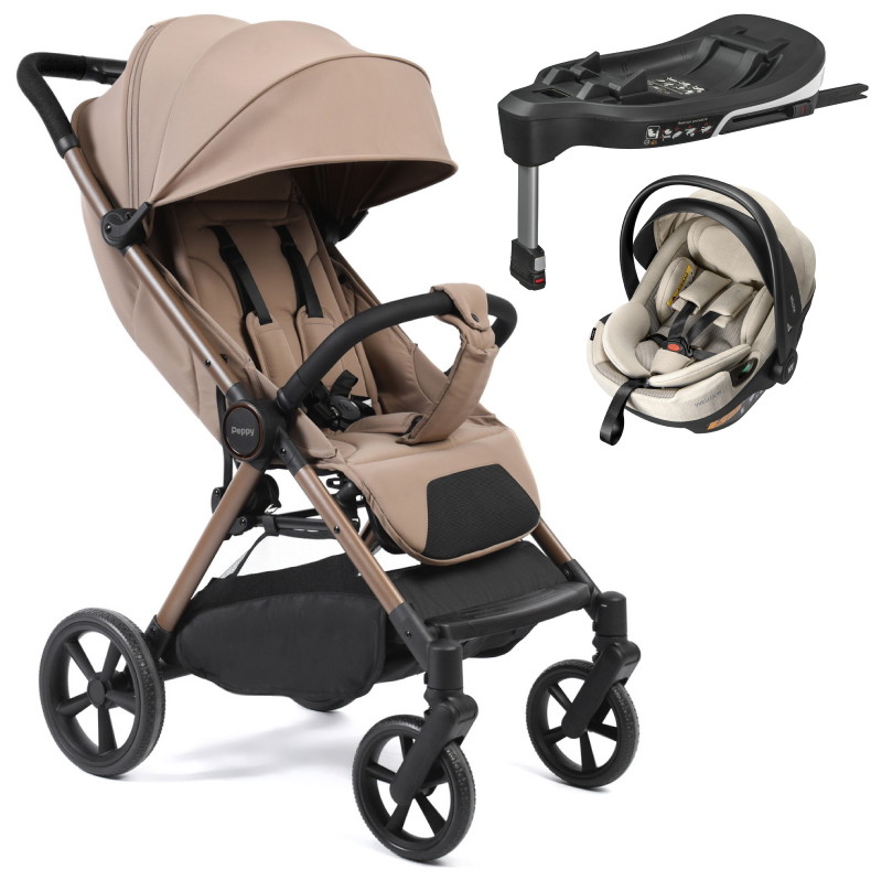 Прогулочная коляска Peppy Vigo с автокреслом Welldon Crown 2 Beige и базой Latte латте