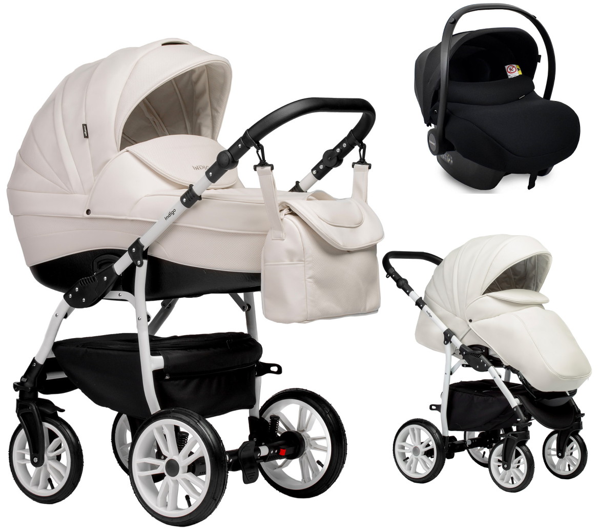 Детская коляска Indigo Indigo Special New 3 в 1 с автокреслом Avionaut Cosmo Is01 белая кожа