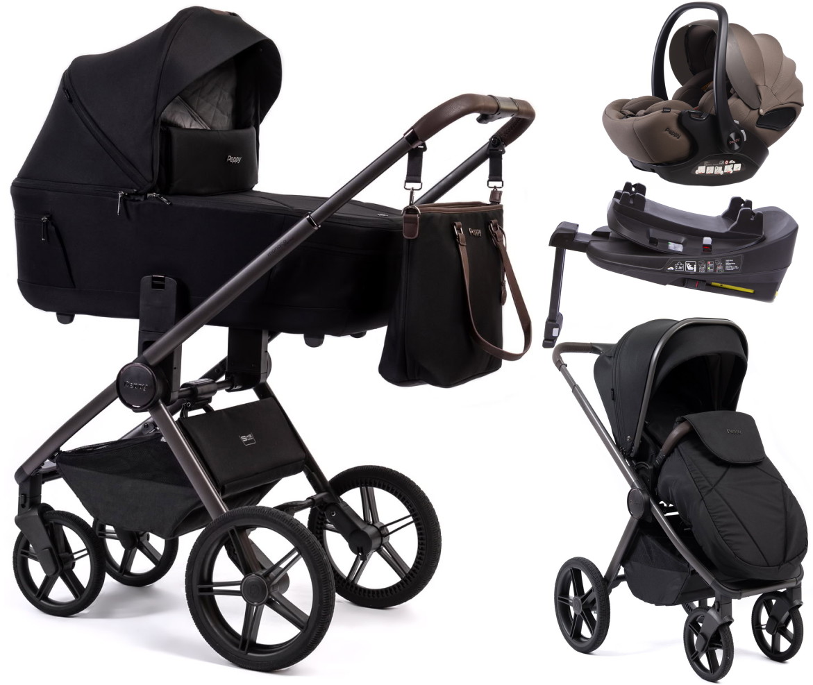 Детская коляска Peppy Monaco Thermo 4 в 1 с автокреслом Verona Brown и базой Black (черный), рама серо-коричневая