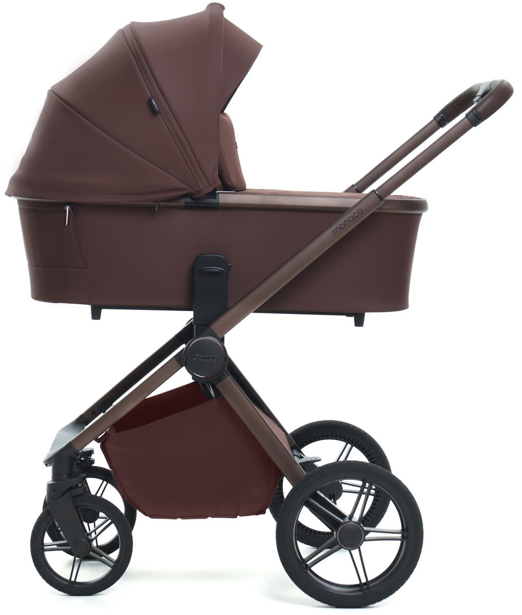 Детская коляска Peppy Monaco Plus 2 в 1 Burgundy (винный), рама коричневая