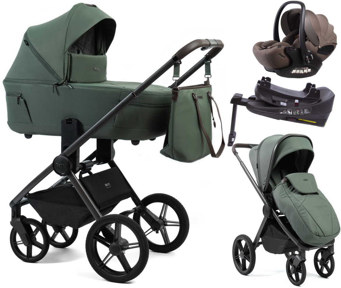 Детская коляска Peppy Monaco Thermo 3 в 1 с автокреслом Verona Brown Green (зеленый), рама серо-коричневая