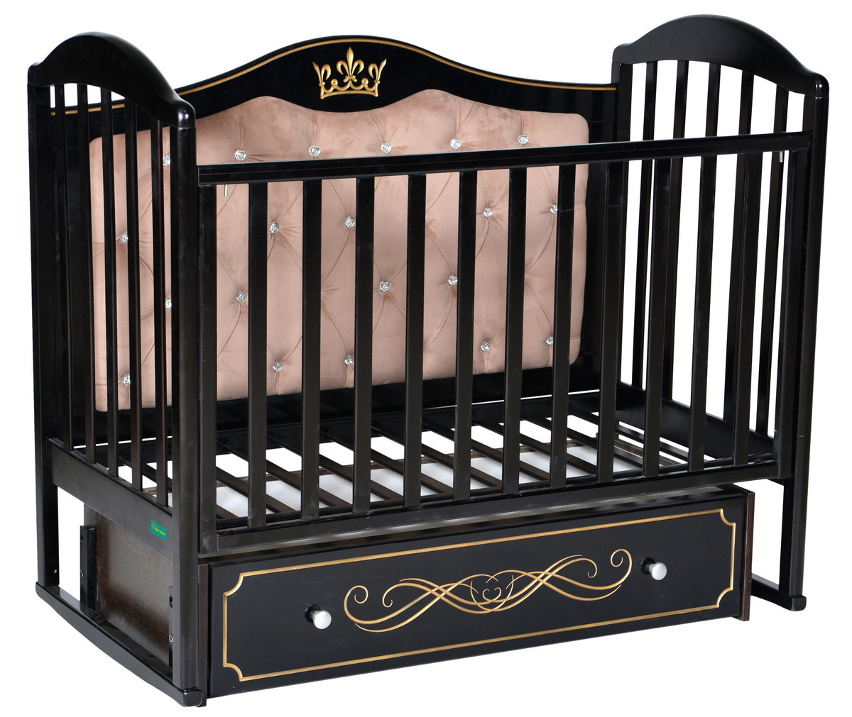 Детская кроватка Palermo Linda Elegance Premium с маятником, мягкая стенка шоколад