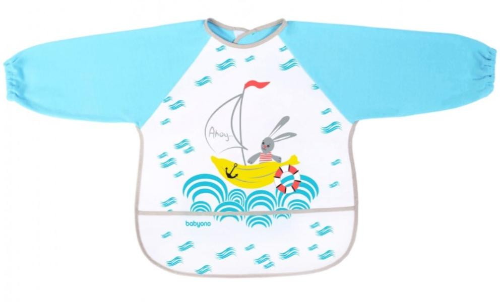 Нагрудник с рукавами BabyOno Adventurer 837 голубой/парус с зайчиком