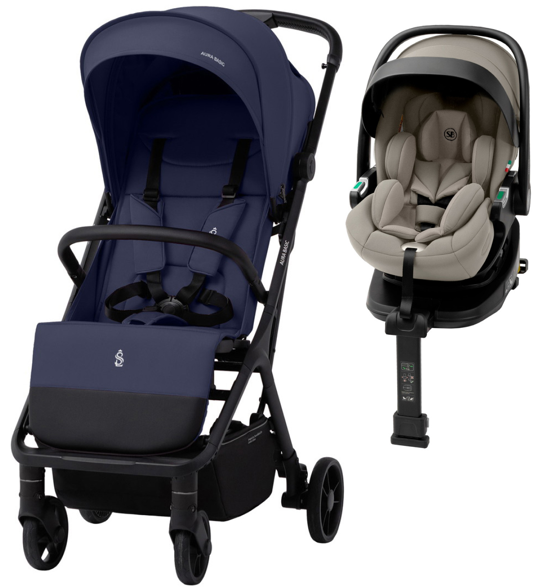 Прогулочная коляска Sweet Baby Aura Basic SBL + автокресло Premier Plus Begie Dark Blue