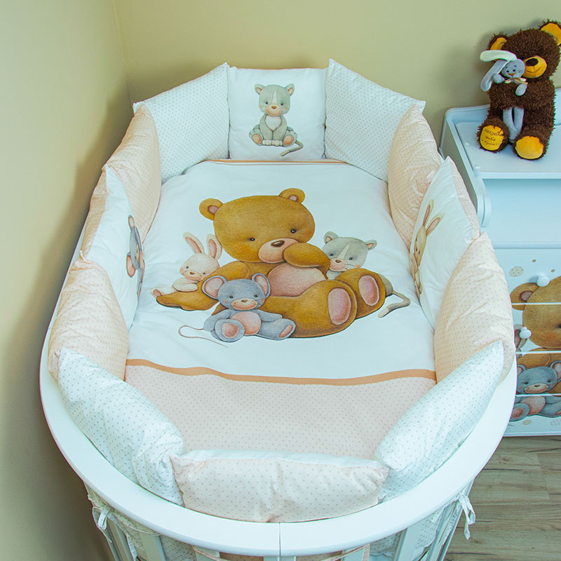 Комплект в кровать Vikalex Мишкина Компания горох для овальной кроватки 6 пр. бежевый