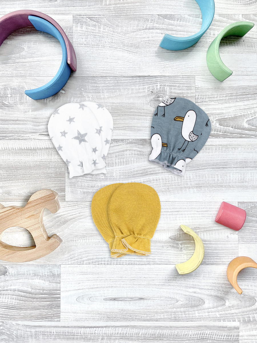 Рукавички-антицарапки Mjolk Чайки, Звёзды, Mustard сет из 3х пар