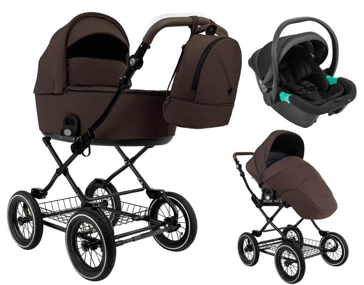 Детская коляска Roan Bass Next Classic d12 2.0 3 в 1 с автокреслом Pituso Santiso Pro Black BNC/83/2 Turkish Coffe/Black/руч.Cappuccino