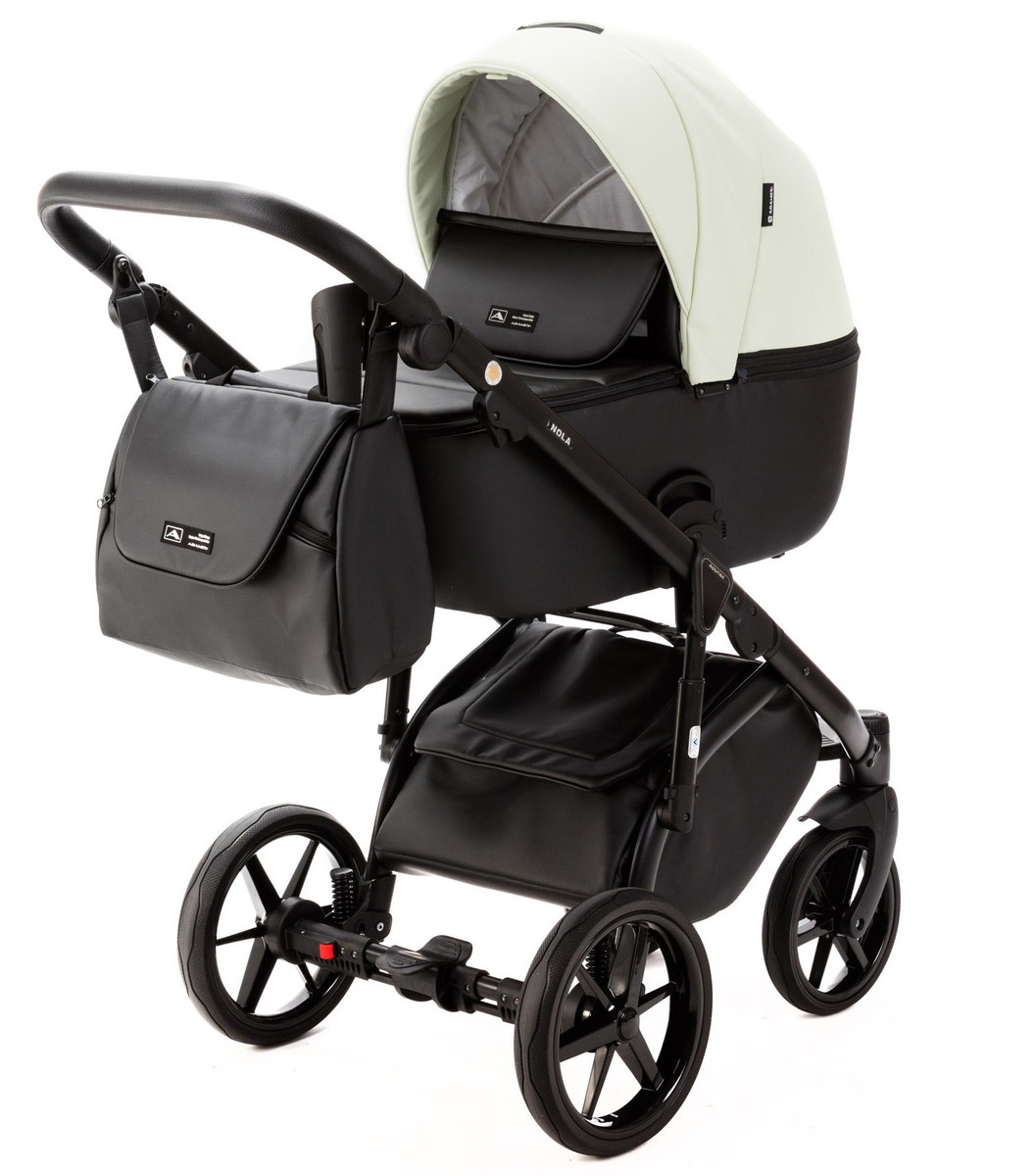Детская коляска Adamex Nola Deluxe 3 в 1 N-SD104 (КРЕМОВАЯ КОЖА + ЧЕРН.КОЖА)