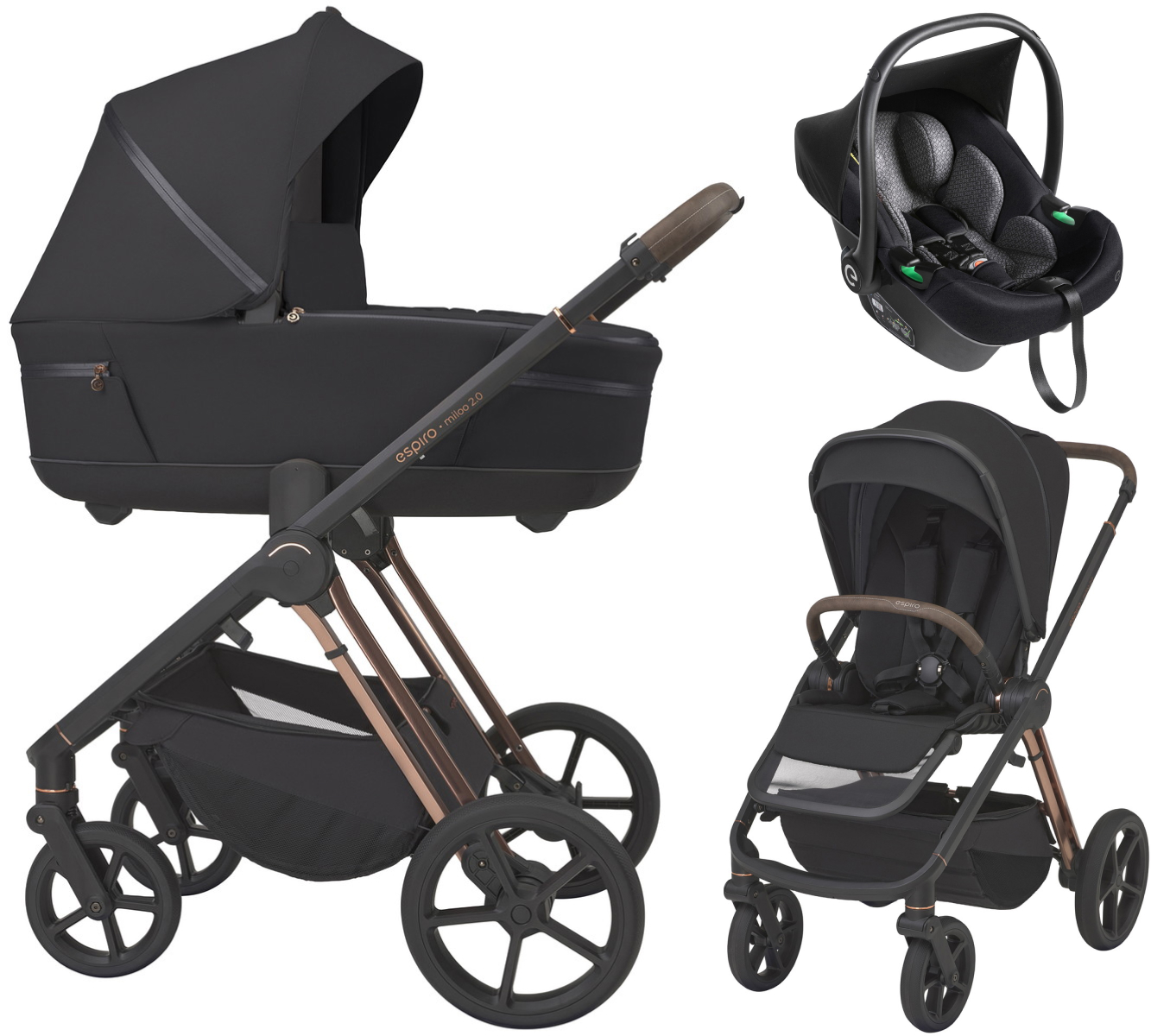Детская коляска 3 в 1 Espiro Miloo 2.0 и автокресло Pi Black 310 diamond black