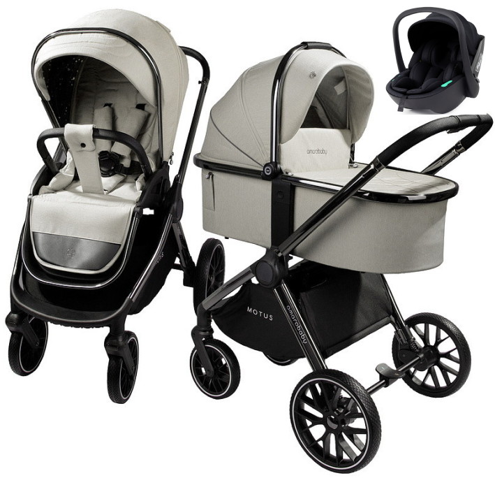 Детская коляска AmaroBaby Motus V2 3 в 1 с автокреслом Rant Miro Black белый