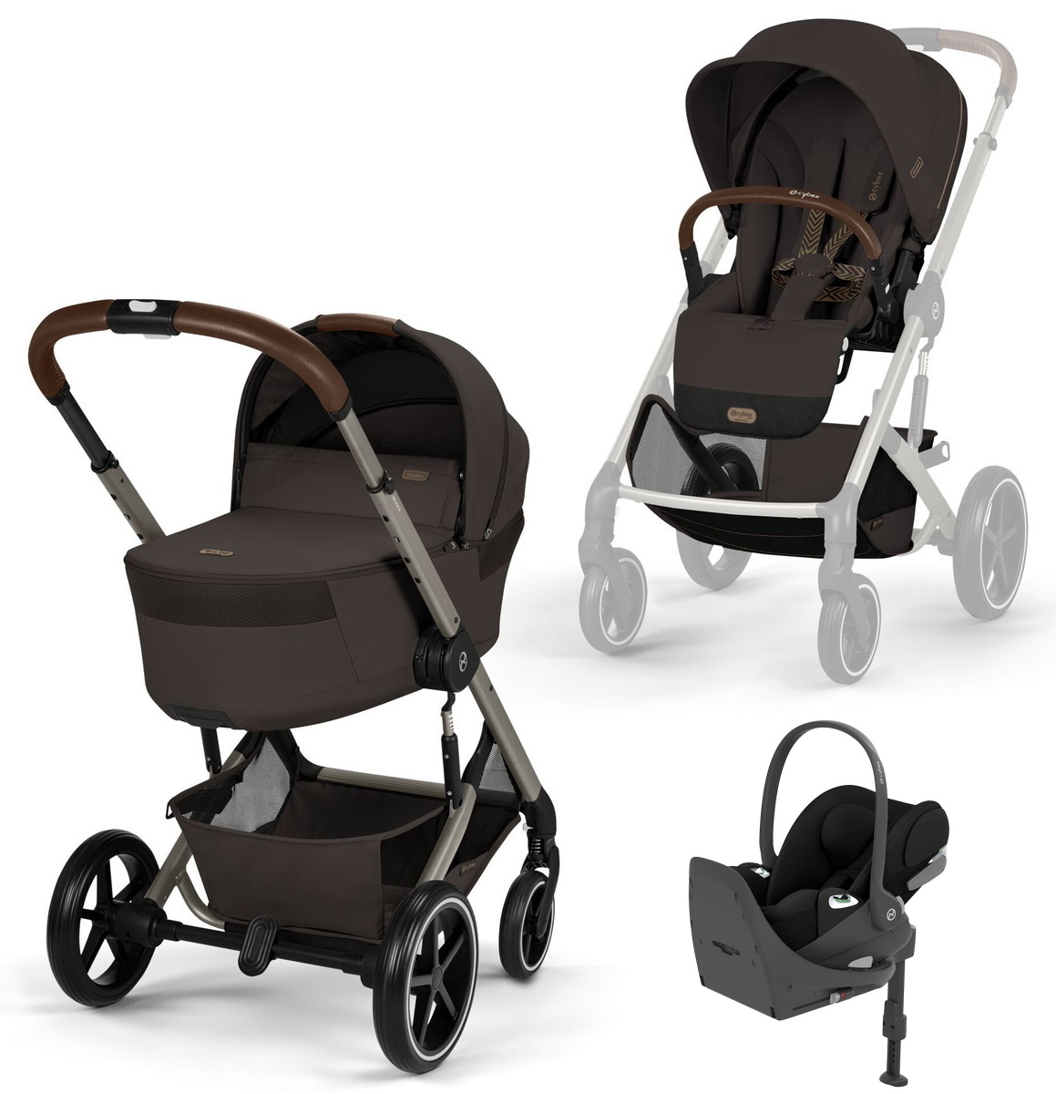 Коляска Cybex Balios S Lux Fold Cot TPE Cloud T Sepia Black Plus Base T 4 в 1 Chocolate Brown с дождевиками