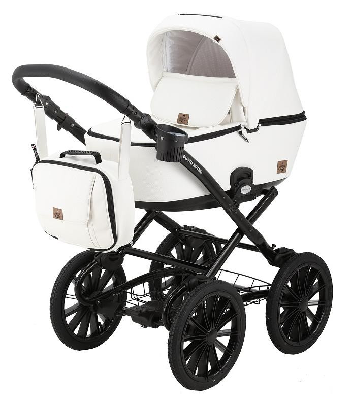 Детская коляска BeBe-mobile Gusto Retro Deluxe 2 в 1 GU110 (БЕЛАЯ+БЕЛ.ПЕРФОРИР.100% КОЖА)