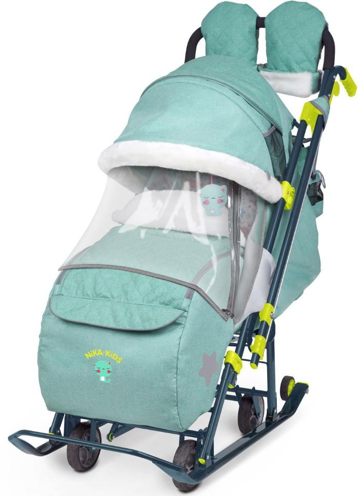 Детские санки-коляска Nika Ника Детям 7-3 джинсовый зеленый
