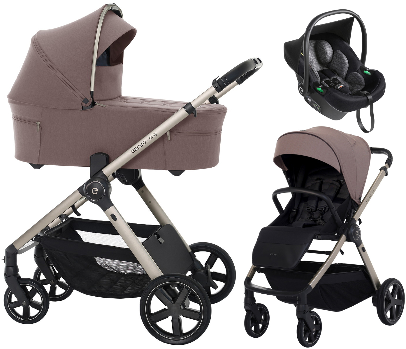 Детская коляска 3 в 1 Espiro Only 2026 и автокресло Pi Black 508 nude brown