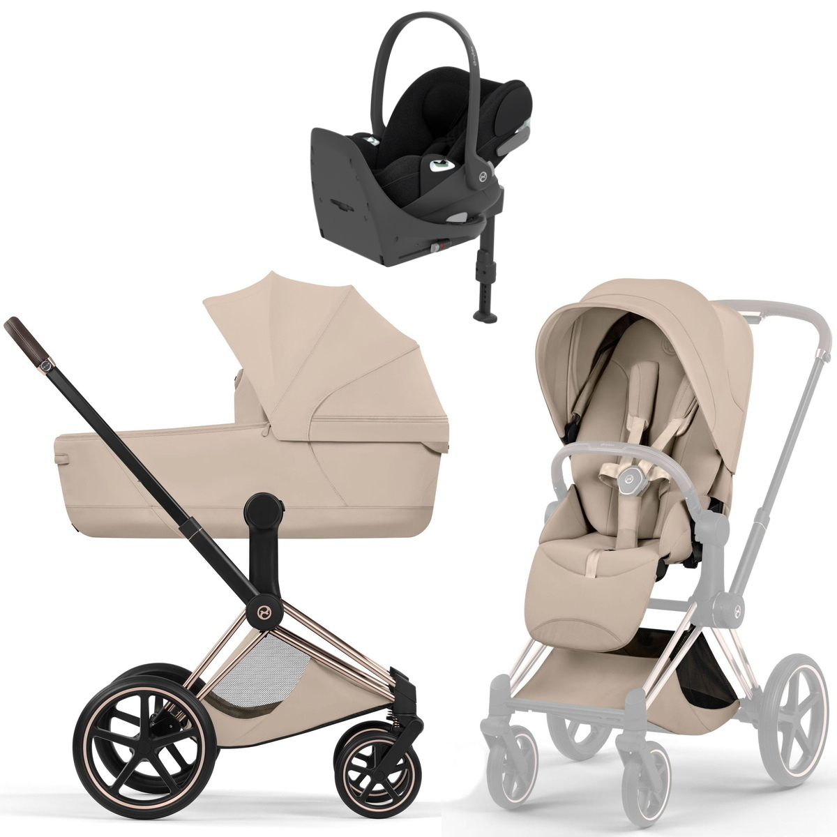 Коляска Cybex Priam V Rosegold Style Cloud T Sepia Black Plus Base T 4 в 1 Cozy Beige