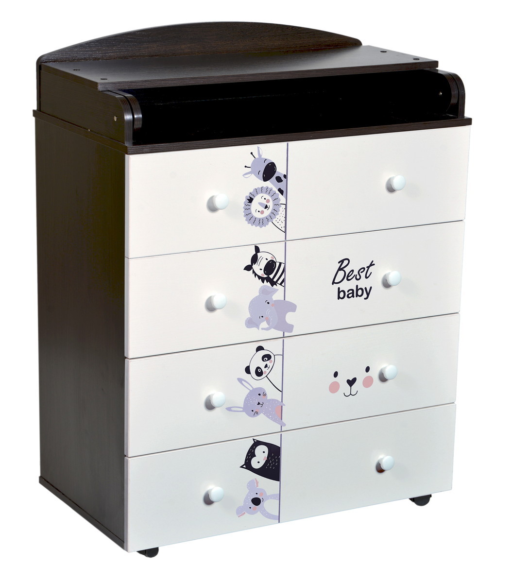 Детский пеленальный комод ByTwinz Story Зверополис венге/белый