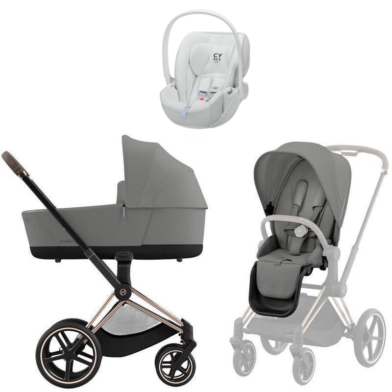 Коляска Cybex Priam IV Rosegold complete Cloud T Urban Mobility White 3 в 1 Mirage Grey
