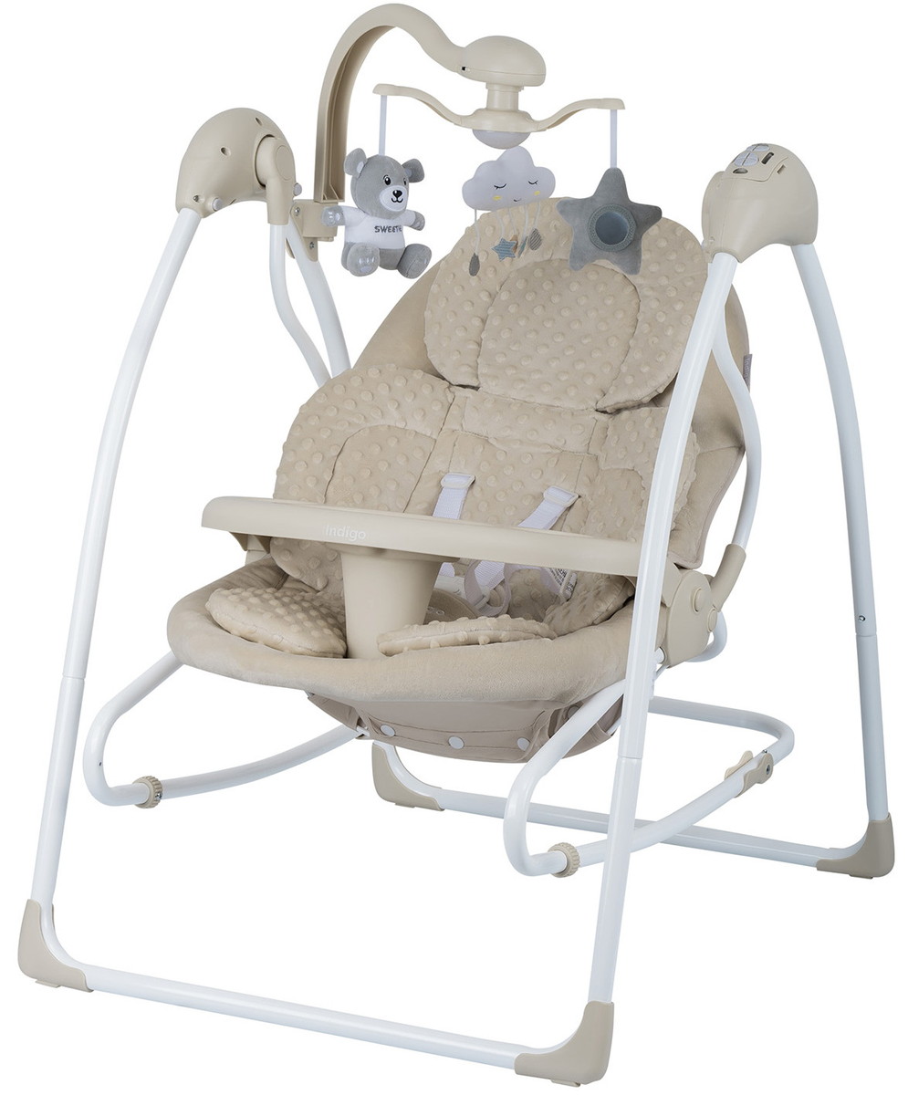 Детские электрокачели Indigo Fresh с адаптером светло-бежевый