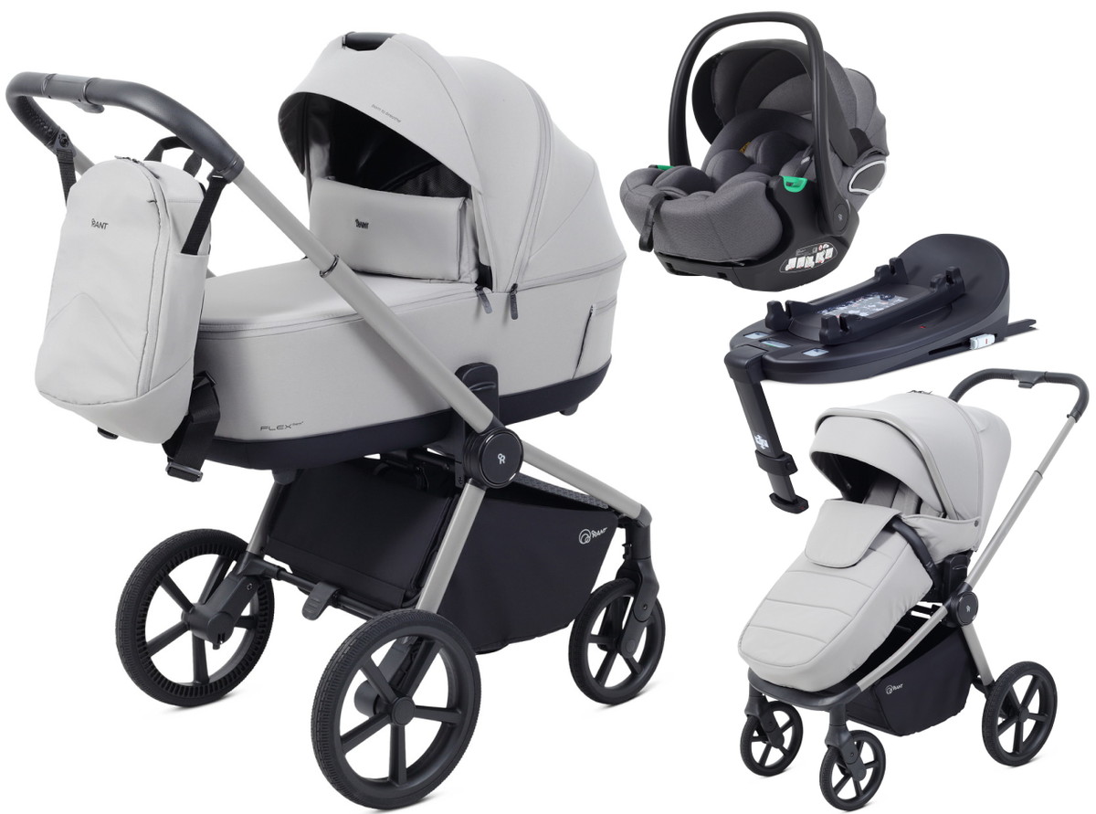 Детская коляска Rant Flex Therm Soft 4 в 1 с автокреслом Evomax Grey и базой Stone Grey