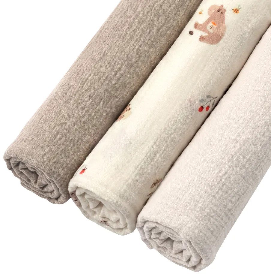 Пелёнки муслиновые Buba Kids, 3 шт, 75х75 см BKMUSSW73 Мишкины лакомства/Миндаль/Кофе