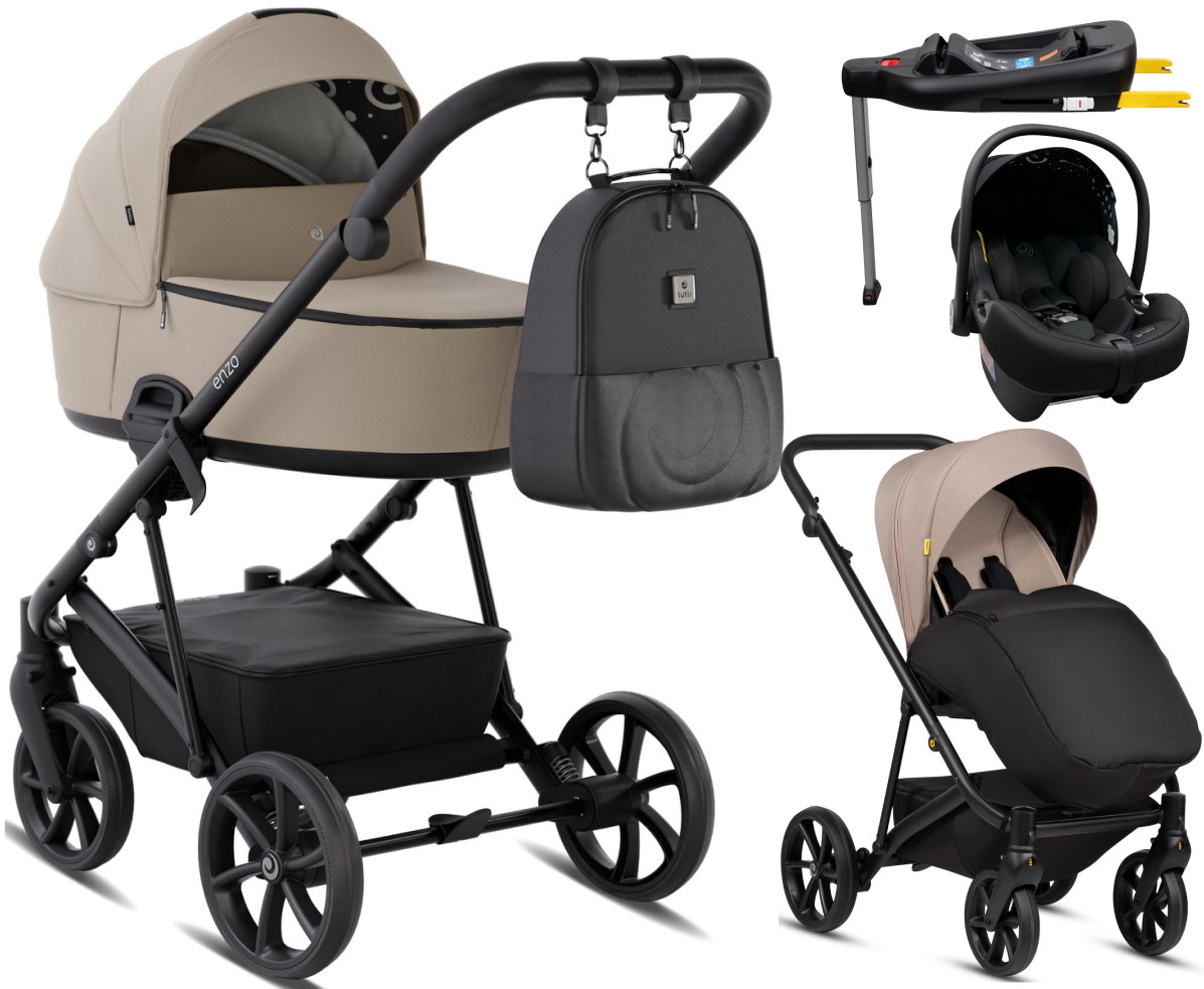 Детская коляска Tutis Enzo 4 в 1 с автокреслом Elo Lux EduSky Black и базой 1702545 Камень/ Dune