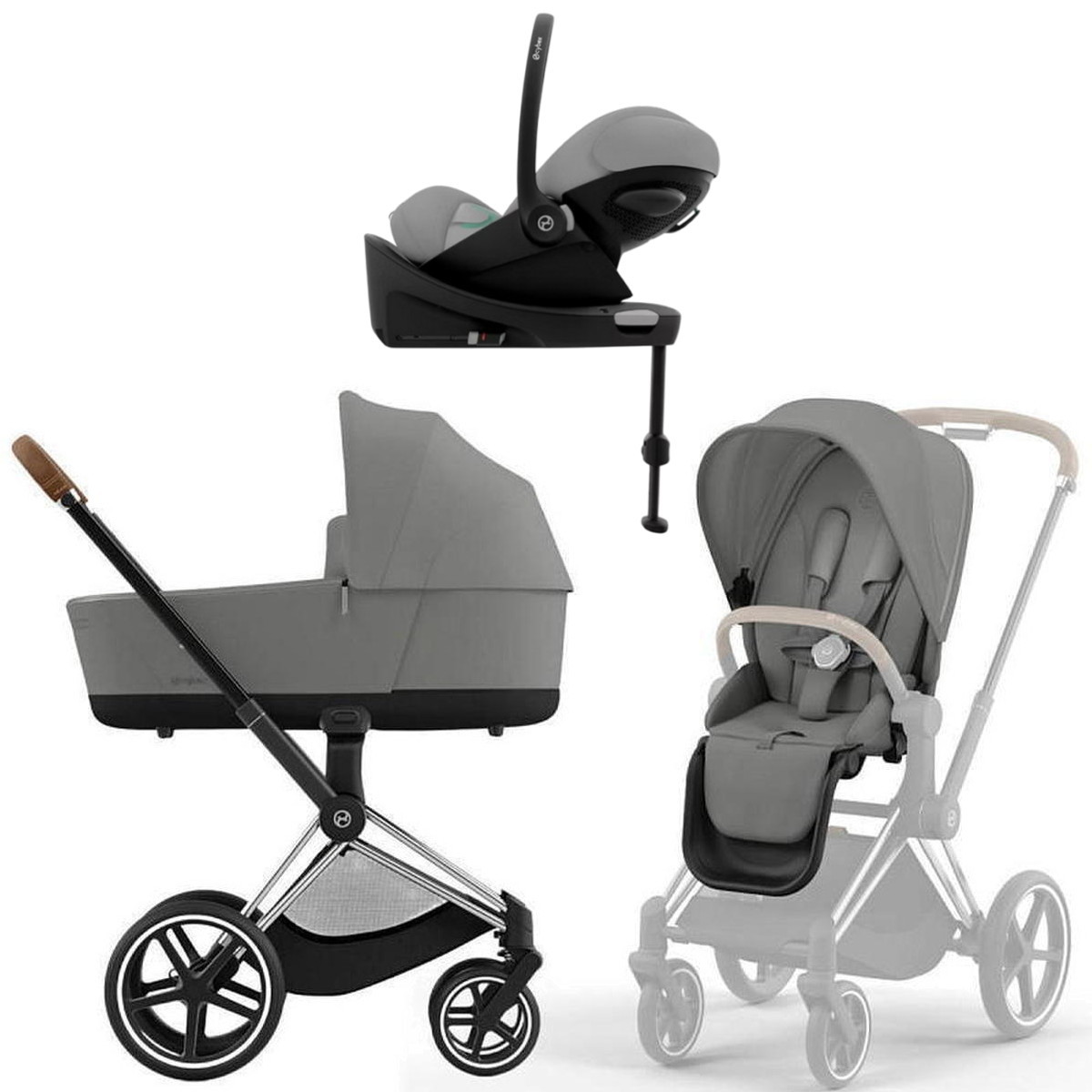 Коляска Cybex Priam IV Chrome Brown complete Cloud G Stone Grey Plus Base G3 4 в 1 Mirage Grey