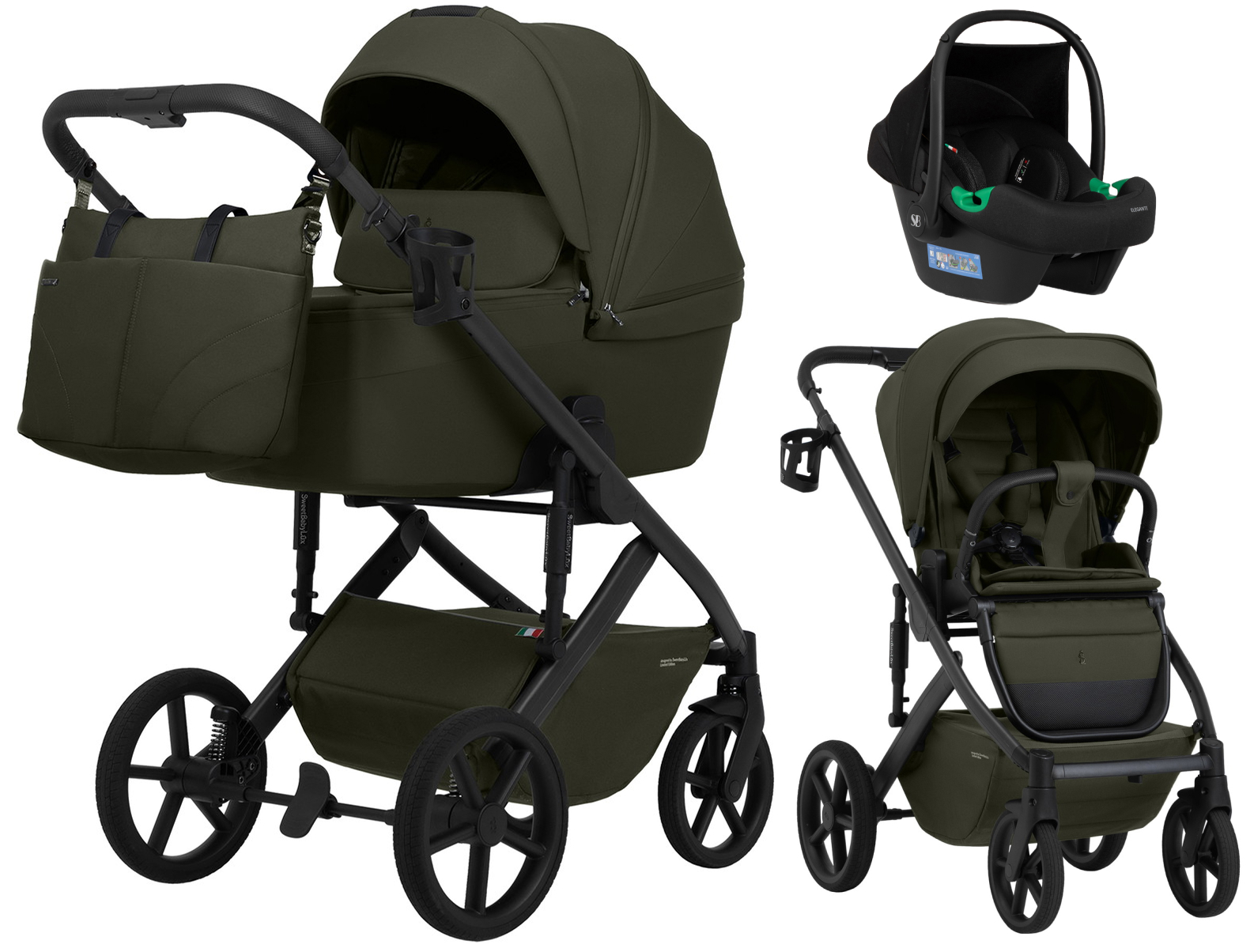 Коляска 3 в 1 Sweet Baby SBL Dolce + автокресло Elegante Plus Dark Green