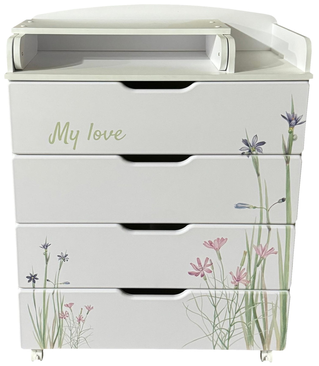 Детский пеленальный комод Кедр Alina белый/Цветы