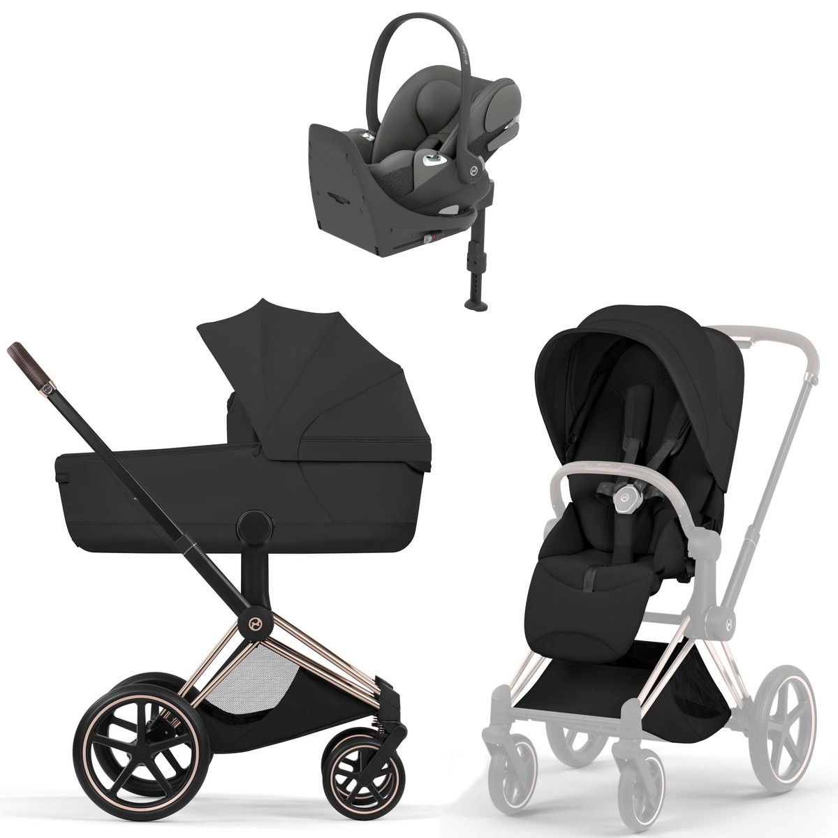 Коляска Cybex Priam V Rosegold Style Cloud T Mirage Grey Base T 4 в 1 Sepia Black